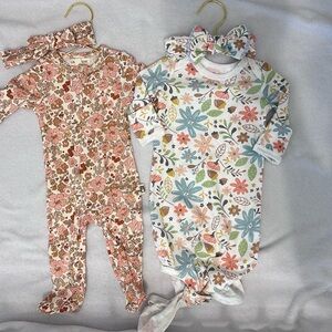 Floral Kids One Piece Set - Pink and Multicolor 0-3 Months.